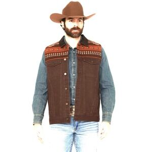Cody James Men's Iroquois Southwestern Trucker Vest XXL Brown Cowboy Rodeo NEW